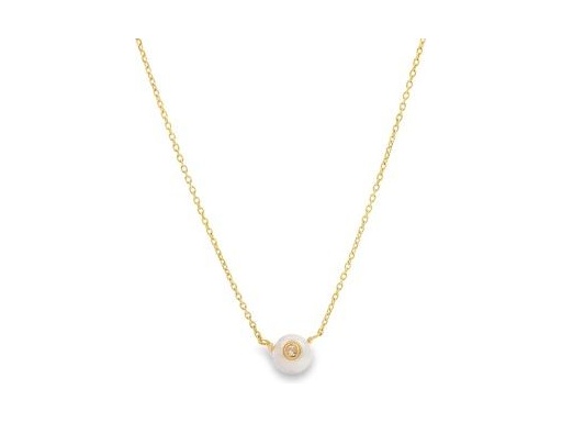 18K Yellow Gold Pearl Necklace with Natural Diamond Accent